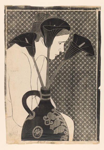 أنثى عارية خلف مزهرية مع عطور بلاك أرومز (العنوان الأصلي) بواسطة Samuel Jessurun de Mesquita (signed by artist)