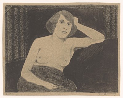 أنثى عارية ، جالسة على مقعد ، يدا لرأس بواسطة Samuel Jessurun de Mesquita (signed by artist)