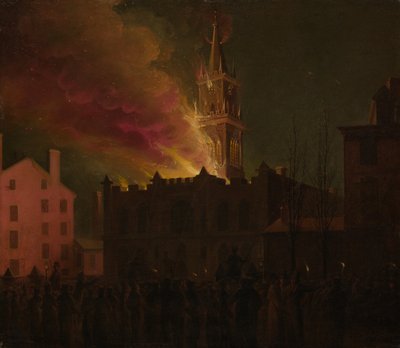 حريق القاعة الماسونية ، شارع تشيستنت ، فيلادلفيا ، بنسلفانيا ، 1819 بواسطة جون لويس كريميل