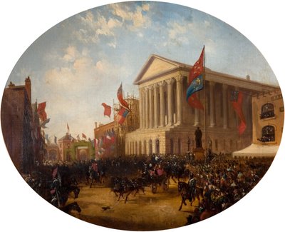 دوق كامبريدج يغادر دار البلدية ، برمنغهام ، 1857. بواسطة صموئيل لاينز
