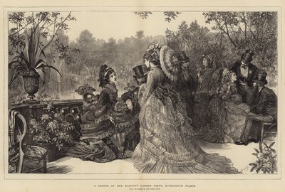رسم تخطيطي في حفلة حديقة صاحبة الجلالة ، قصر باكنغهام بواسطة Samuel Luke Fildes