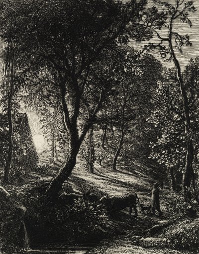 كوخ The Herdsman's Cottage ، أو الغروب ، 1850. بواسطة صموئيل بالمر