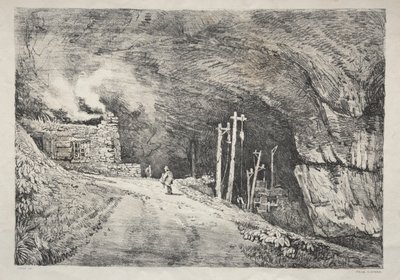 سلسلة من المباني القديمة والبيوت الريفية في شمال إنجلترا: Peak Cavern ، 1821. بواسطة صموئيل بروت