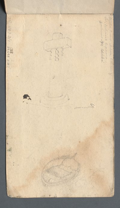 كراسة الرسم: دراسة للصليب والقارب على الغلاف الخلفي ، 1814. بواسطة صموئيل بروت