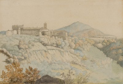 دير Grotta Ferrata ، Tusculum القديم ، إيطاليا ، c.1805 (قلم رصاص ومرحاض على ورق) بواسطة صموئيل وودفورد