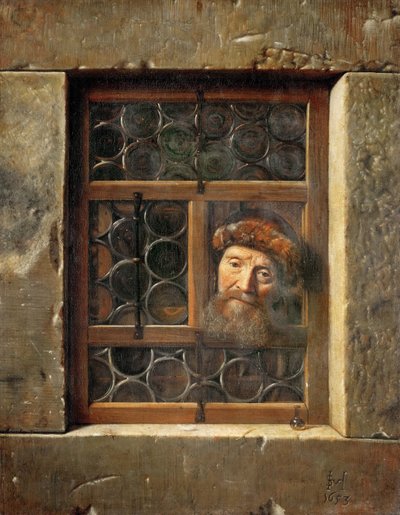 الرجل العجوز في النافذة - صموئيل ديركس فان هوغستراتن (1627-1678). زيت على قماش بواسطة صموئيل فان هوغستراتن