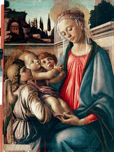 مادونا لديها طفل مع اثنين من الملائكة Detrempe على الخشب بواسطة Sandro Filipepi dit Botticelli (1445-1510) 1468-1469 Dim. 100x71 سم نابولي ، Galleria Nazionali di Capodimonte - مادونا والطفل مع اثنين من الملائكة ، بقلم ساندرو فيليببي الملقب بوتيتشيلي (1445 بواسطة ساندرو بوتيتشيلي