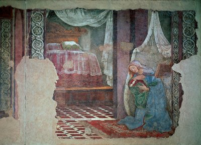 تفاصيل عذراء البشارة. لوحة جدارية لأليساندرو دي ماريانو دي فيليببي ديت ساندرو بوتيتشيلي (1445-1510). 1481 شمس. 245x535 سم فلورنسا ، معرض أوفيزي (مكاتب) بواسطة ساندرو بوتيتشيلي