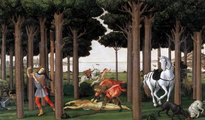 قصة Nastagio degli Onesti الحلقة الثانية ، حوالي 1483 بواسطة ساندرو بوتيتشيلي
