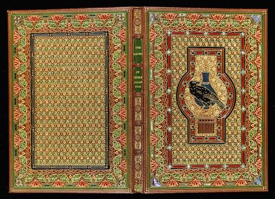 غلاف كتاب "الغراب" لإدغار آلان بو (جلد مغربي كستنائي ، جلد مغربي أخضر ، أحمر وأسود ، مذهب ، عرق اللؤلؤ ، فيروزي) بواسطة سانجورسكي وساتكليف