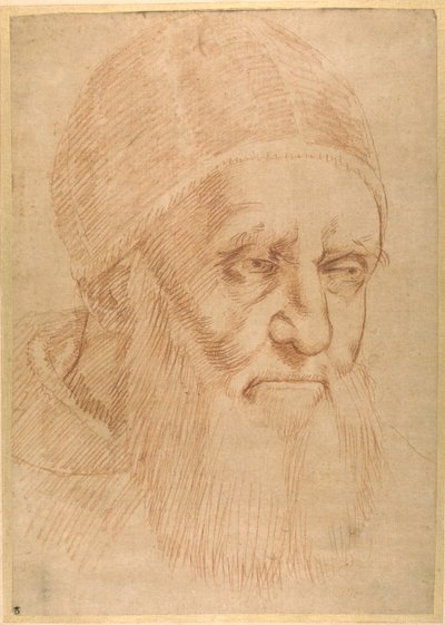 Pope Julius II, after a cartoon by Raphael (red chalk on thin oiled paper) بواسطة سانزيو أوربينو (من أتباع) رافائيل