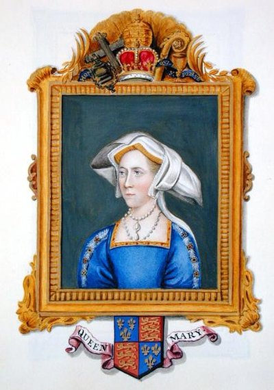 صورة آن بولين نعت خطأ الملكة ماري من "مذكرات محكمة الملكة إليزابيث" ، نُشرت عام 1825 (ألوان مائية وغواش على ورق) بواسطة سارة كونتيسة إسكس
