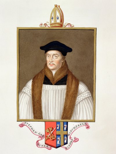 صورة لستيفن غاردينر (c.1483-1555) أسقف وينشستر من "مذكرات محكمة الملكة إليزابيث" ، نُشر عام 1825 (مرحاض وغواش على ورق) بواسطة سارة كونتيسة إسكس