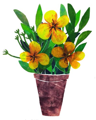 وعاء نباتات أصفر ، 2019 ، (monoprint) بواسطة سارة طومسون إنجلز