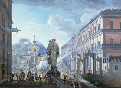 Palazzo Reale ، في اللحظة التي تم فيها قطع شجرة الحرية وتوجيه القوات بشكل جماعي من قبل الإنجليز في 1799 ، 1800 بواسطة Saviero Xavier della Gatta