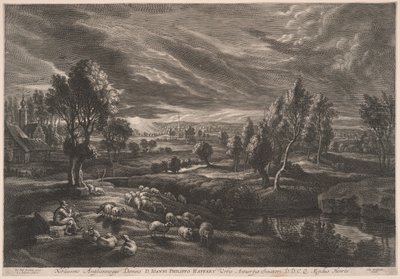 منظر طبيعي مع الأغنام ، من The Small Landscapes بواسطة تأنيب آدامز. قيمة الترباس