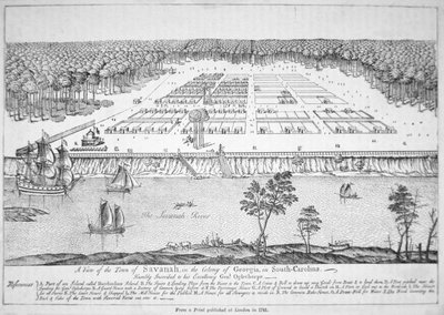 A view of Savannah, Georgia in 1741 (litho) بواسطة المدرسة الأمريكية