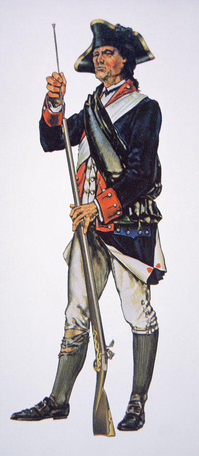 American War of Independence soldier of the (American) Pennsylvania State Regiment (watercolor on paper) بواسطة المدرسة الأمريكية