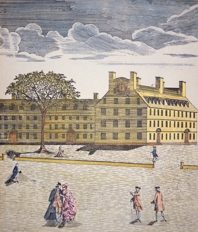 Harvard College, Cambridge, Massachusetts c.1740 (colour litho) بواسطة المدرسة الأمريكية