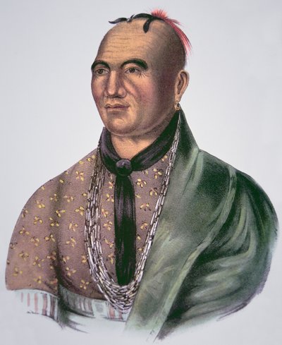 Joseph Brant (1742-1807) Chief of the Mohawks (colour litho) بواسطة المدرسة الأمريكية
