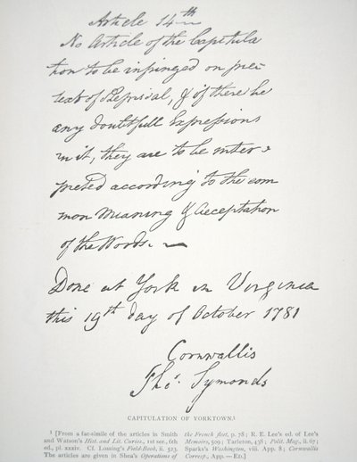 Letter of Capitulation of Yorktown, signed by Lord Cornwallis بواسطة المدرسة الأمريكية