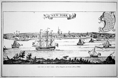 مدينة نيويورك ، من Popple's American Atlas ، نُشرت عام 1739 (litho) بواسطة المدرسة الأمريكية