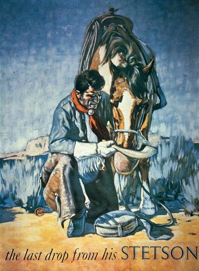 The Last Drop from his Stetson (colour litho) بواسطة المدرسة الأمريكية
