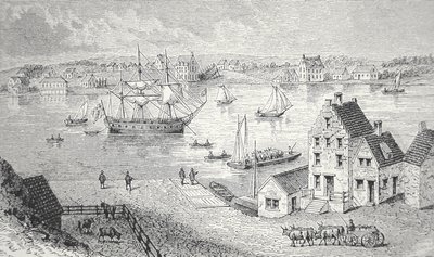 The ferry, New York, c.1750 (litho) بواسطة المدرسة الأمريكية