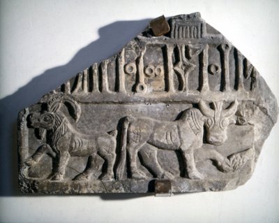 الفن العربي الجنوبي: نقش بارز مع كتابة تصور الحيوانات. Museo Nazionale Romano ، روما. بواسطة المدرسة العربية