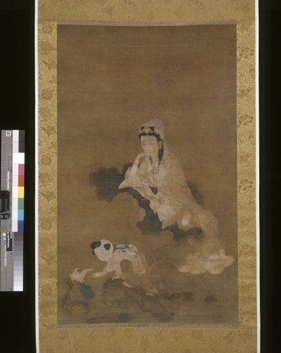 Avalokitesvara (Guanyin) على اللوتس (الحبر واللون على الحرير) بواسطة المدرسة الصينية