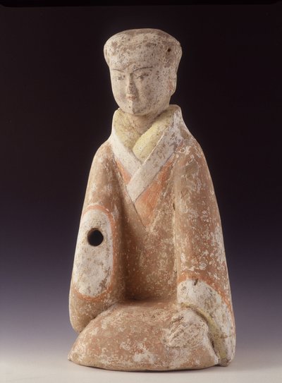 سيدة المحكمة. الصين ، عصر هان الغربية (206 م - 220 م) ، 60 سم تمثال صغير من الطين. بواسطة المدرسة الصينية
