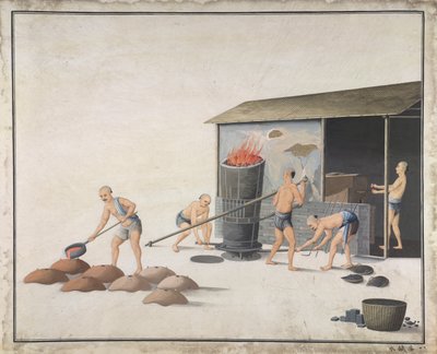 "ضعه في الماء ليبرد" ، تصنيع الحديد الزهر في الصين ، حوالي 1820 (ألوان مائية على ورق) بواسطة المدرسة الصينية