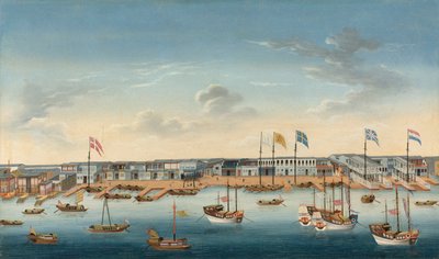 The Hongs at Canton ، حوالي عام 1780 (زيت على قماش) بواسطة المدرسة الصينية