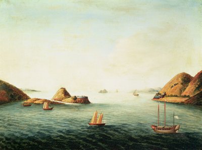 منظر لبوكا دجلة على نهر اللؤلؤ، حوالي عام 1830 (زيت على قماش) بواسطة المدرسة الصينية