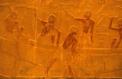 مصر القديمة، نحت/رسم على الجدران، مصطبة/مقبرة تي، سقارة، الأسرة الخامسة، بناء السفن (صورة) بواسطة المدرسة المصرية