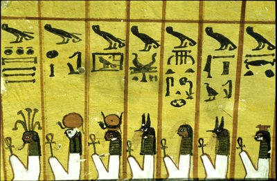مصر القديمة، لوحة جدارية لمقبرة إنهرخو، طيبة، مقبرة النبلاء، الأسرة العشرين، سبع ساعات من ساعات الليل الاثنتي عشرة (صورة) بواسطة المدرسة المصرية