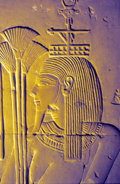 مصر القديمة، الرسم على الجدران/النحت، إله النيل يجلب قرابين أزهار اللوتس، معبد سيتي الأول، أبيدوس بواسطة المدرسة المصرية