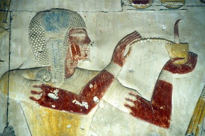 مصر القديمة، لوحة/نقش على الحائط، رعمسيس الثاني يقدم البخور لأبيه المعبود سيتي الأول، معبد سيتي الأول، أبيدوس (صورة) بواسطة المدرسة المصرية