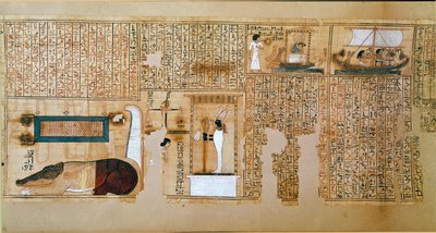 الآثار المصرية: جزء من كتاب الموتى ، بردية نبق. التفاصيل تمثل وزن النفوس. الأسرة الثامنة عشر. 1400-1350 ق. باريس ، متحف اللوفر بواسطة المدرسة المصرية