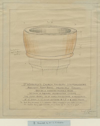 كنيسة هانبري - Ancient Font Bowl: تتبع ، بدون تاريخ [1933] (رسم) بواسطة مدرسة اللغة الإنجليزية