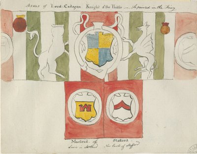 Lichfield - Arms of Lord Cadogan (Friary): رسم بالألوان المائية ، و [؟ أواخر القرن الثامن عشر] (رسم) بواسطة مدرسة اللغة الإنجليزية