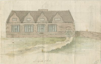 Lichfield - مدرسة القواعد: الرسم بالألوان المائية ، و [؟ أواخر القرن الثامن عشر] (الرسم) بواسطة مدرسة اللغة الإنجليزية