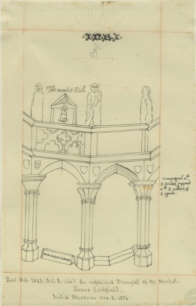 Lichfield - Market Place: tracing ، ٣ نوفمبر ١٨٣٦ (رسم) بواسطة مدرسة اللغة الإنجليزية