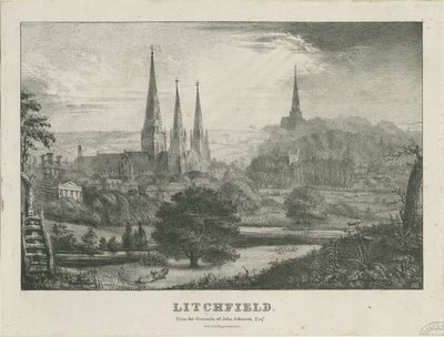 Lichfield - North West View: الطباعة الحجرية ، بدون تاريخ [؟ القرن التاسع عشر] (طباعة) بواسطة مدرسة اللغة الإنجليزية