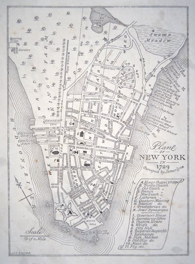 Plan of New York in 1729 (litho) بواسطة مدرسة اللغة الإنجليزية