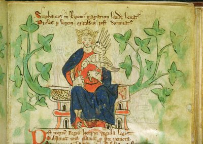 Roy.20 A II f.7 King Stephen ، الذي كُتب في عهد إدوارد الثاني (1284-1327) بواسطة مدرسة اللغة الإنجليزية