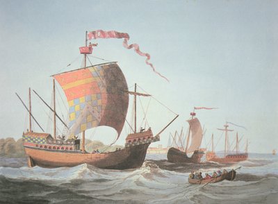 Ships of the Reign of Edward IV in 1482 (colour litho) بواسطة مدرسة اللغة الإنجليزية