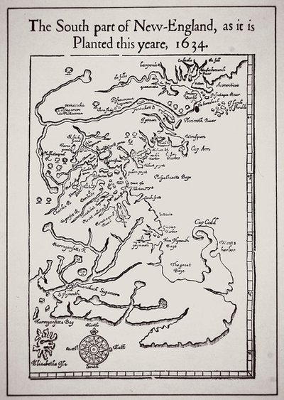 الجزء الجنوبي من نيو إنجلاند كما تمت زراعته هذا العام 1634 (ليثو) بواسطة مدرسة اللغة الإنجليزية