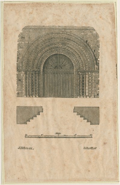 كنيسة Tutbury Priory - West Doorway: نقش على الخشب ، بدون تاريخ [؟ أوائل القرن التاسع عشر] (طباعة) بواسطة مدرسة اللغة الإنجليزية
