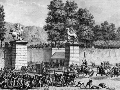 أول ثورة فرنسية: السيد تشارلز يوجين دي لورين ، أمير لامبيسك (1754-1825) دخل التويلري مع مفرزة من الألمان الملكي في 12 يوليو 1789 لقمع الثوار الأوائل. باريس ، مكتبة معهد تاريخ بواسطة المدرسة الفرنسية